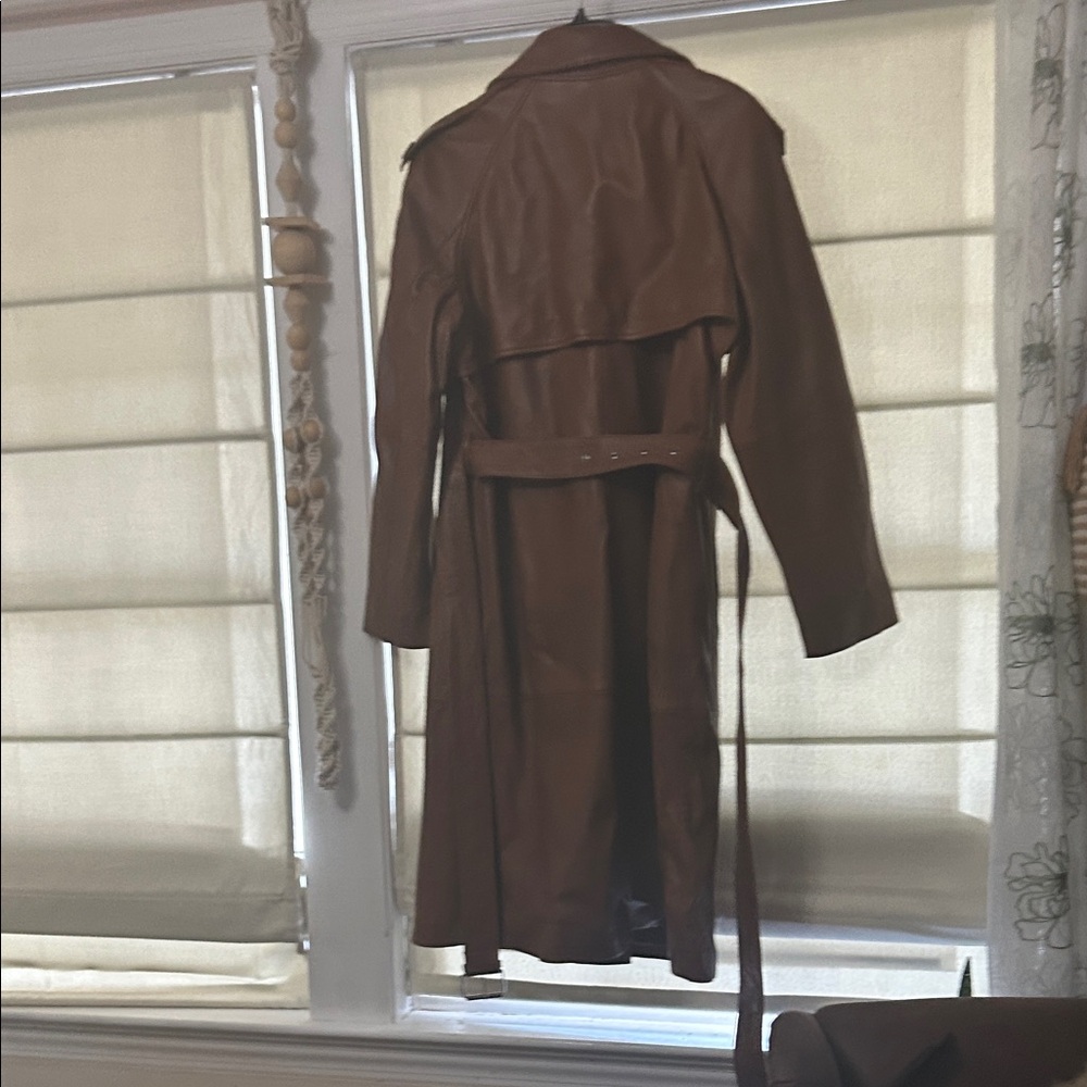 Wilsons Leather Brown Double-Breasted Leather Trench Coat - Picture 4 of 4